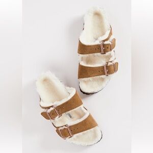 Birkenstock Arizona Shearling Sandals Suede Leather Mink Size 37